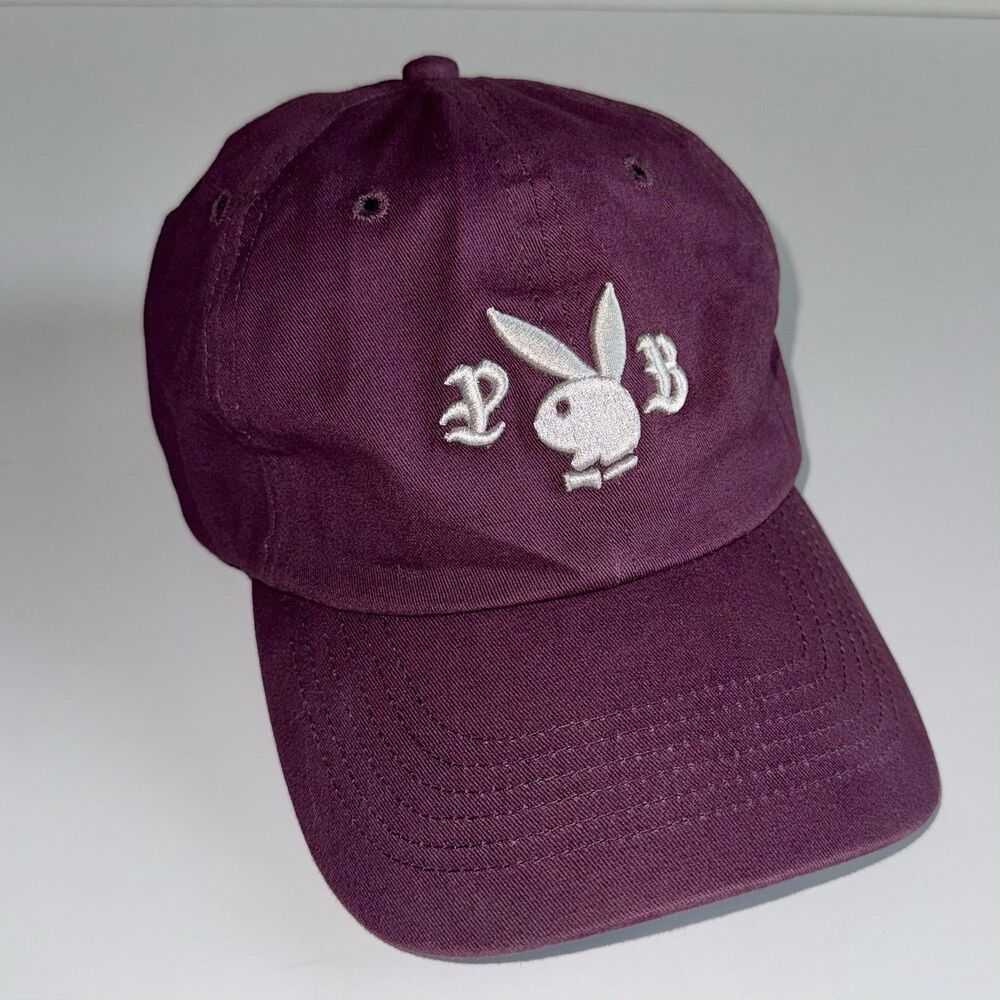 Playboy Bunny Maroon Strap Back Ball Cap Adjustable Hat OSFM Embroidered Logo